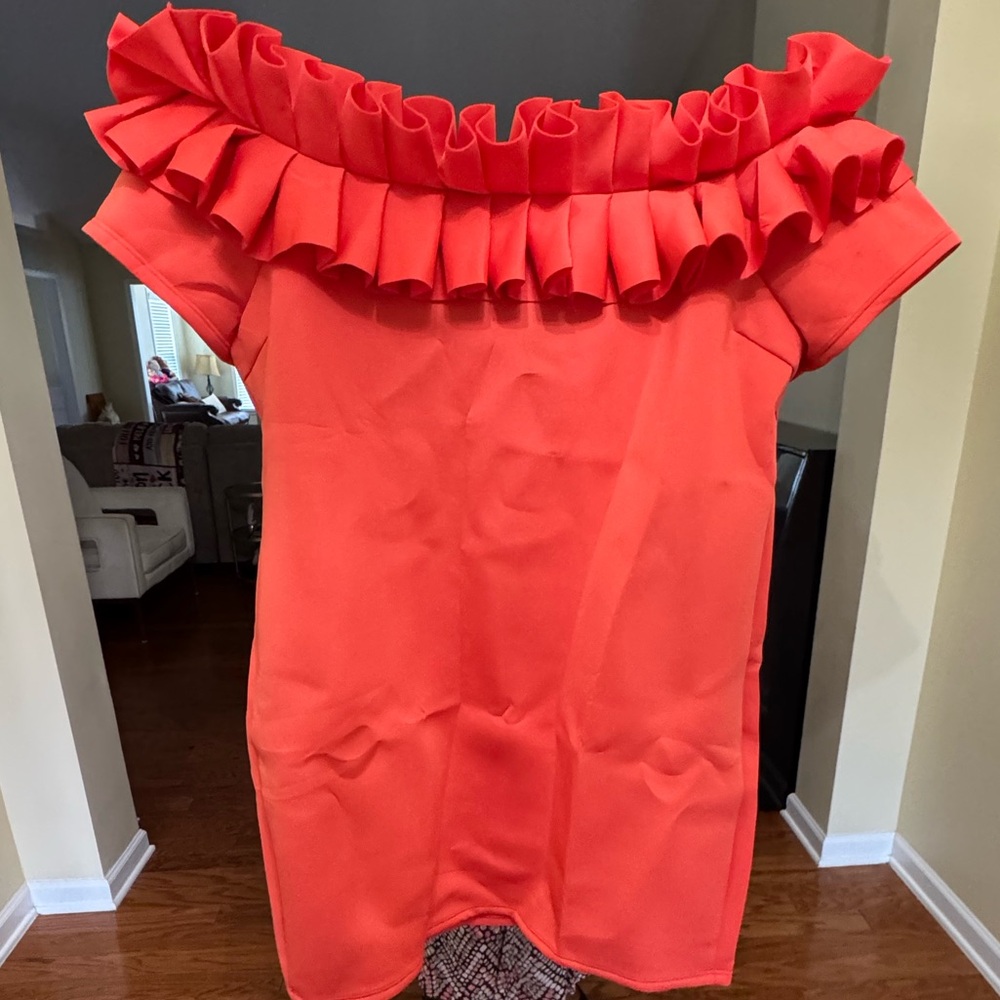 Ashley Stewart Orange Pink Ruffled Tiered Cocktail Dress